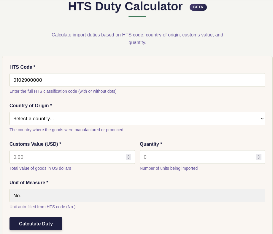 Calculate HTS Duties
